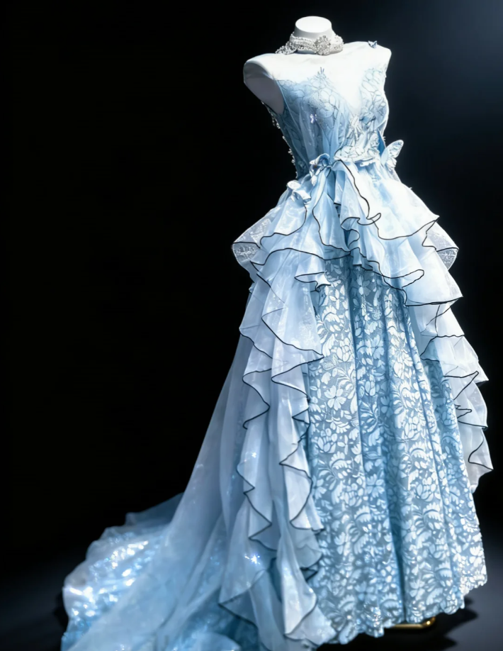 Glamorous Blue Tulle Lace Floral Long Party Dress Formal Birthday Prom Gowns SP1573