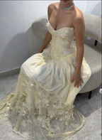 Elegant Yellow Sweetheart Neck Chiffon Lace Appliques Long Prom Dress Birthday Party Gown