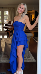 Sexy Royal Blue Long Prom Dress, Strapless Ruffle Layered Party Evening Gown Y8026