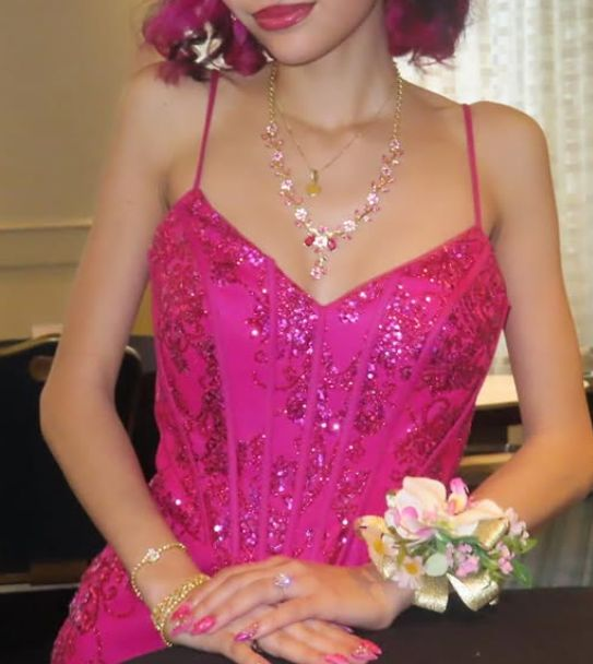 Charming Spaghetti Straps V Neck Satin Lace Sequin Evening Dress Hot Pink Mermaid Party Gowns