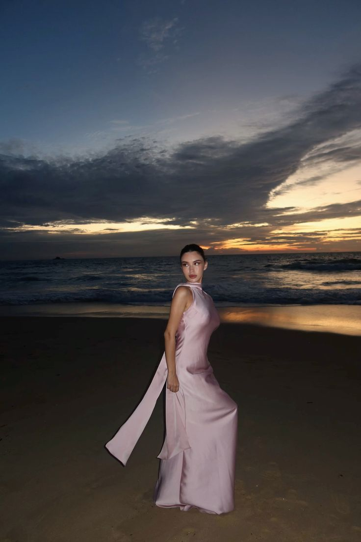 Sexy Sleeveless Pink Satin Mermaid Long Wedding Guest Dress Evening Dress With Scarf SP1301