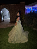 Elegant Off the Shoulder Green Tulle Appliqued Ball Gown Birthday Party Dress