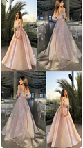 Elegant Pink Off The Shoulder Sequin Long Party Dress Prom Gown