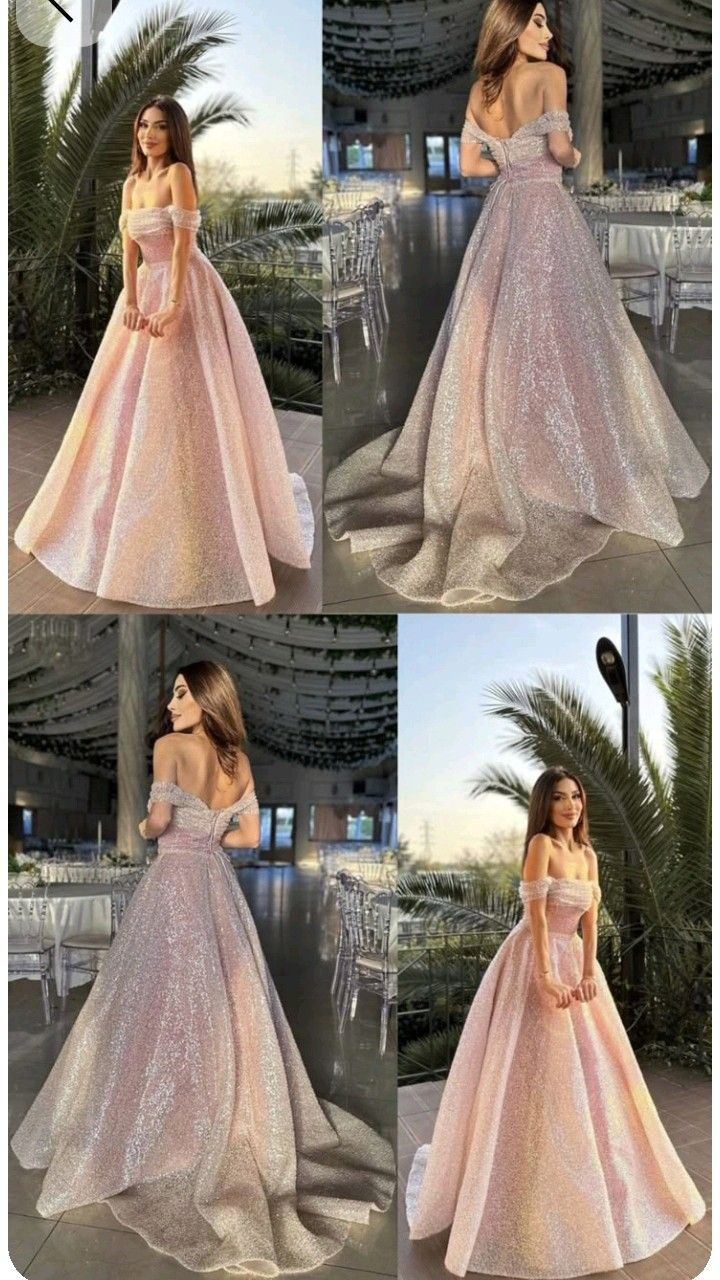 Elegant Pink Off The Shoulder Sequin Long Party Dress Prom Gown