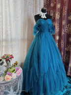 Elegant Peacock Blue Off The Tulle A Line Wedding Guest Dress Long Evening Dress Prom Dress SP1613