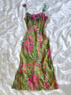 Charming Spaghetti Straps Chiffon Printed Floral Appliques Long Party Dress Formal Evening Dress Y9932