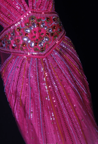 Gorgeous Spaghetti Straps Hot Pink V Neck Satin Tulle Beaded Mermaid Prom Dress Backless Long Evening Gown