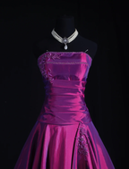 Glamorous Strapless Satin Ball Gown Purple Embroidery Beaded Long Birthday Party Dress Prom Gowns