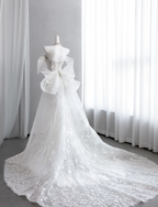 Classy Off The Shoulder White Tulle Beaded Lace Appliques Mermaid Long Wedding Dress Formal Bridal Dress SP1516