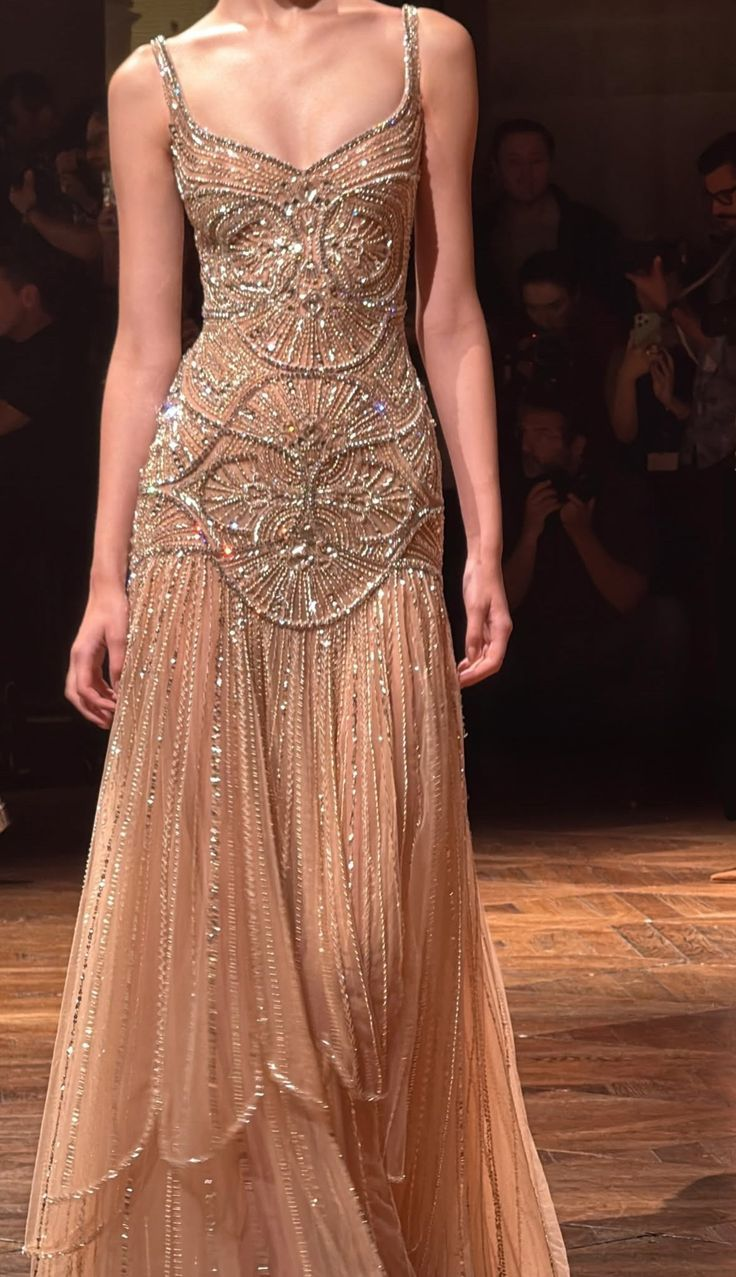 Gorgeous Spaghetti Straps Tulle Beaded Mermaid Long Party Dress Evening Gown