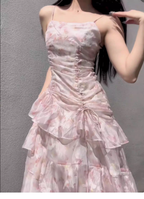 Charming Pink Chiffon Print Floral layered Ruffles Mermaid Party Dress Formal Birthday Prom Dresses SP2000