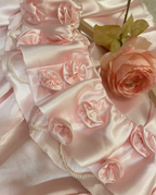 Sweet Pink Ball Gown Off The Shoulder 3D Flowers Beaded Long Birthday Party Dress Evening Gown With Gloves