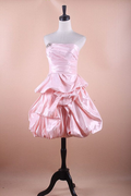 Stylish Strapless Pink Satin Pleated Short Prom Dress Formal Homecoming Dress Birthday Outfits Y9449