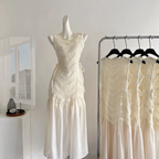 Classy Sleeveless Off White Chiffon Mermaid Long Party Dress Prom Gown SP1998