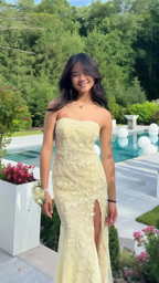 Yellow Lace Appliques Long Prom Dress Mermaid Dresses for Prom Y2112
