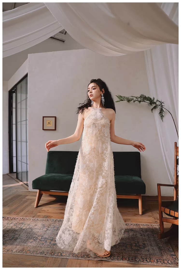 Elegant Sleeveless Lace Backless Long Birthday Party Dress Evening Gown
