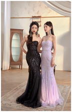 Gorgeous Sweetheart Neck Lavender Tulle Sequin Mermaid Long wedding Guest Dress Formal Evening Dress Prom Gown