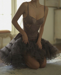 Vintage Lace Tulle Spaghetti Straps A Line Homecoming Dress Formal Birthday Outfits Y9527
