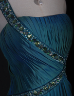 Unique Blue One Shoulder Satin Pleated Beaded Mermaid Prom Dress Long Birthday Evening Gowns