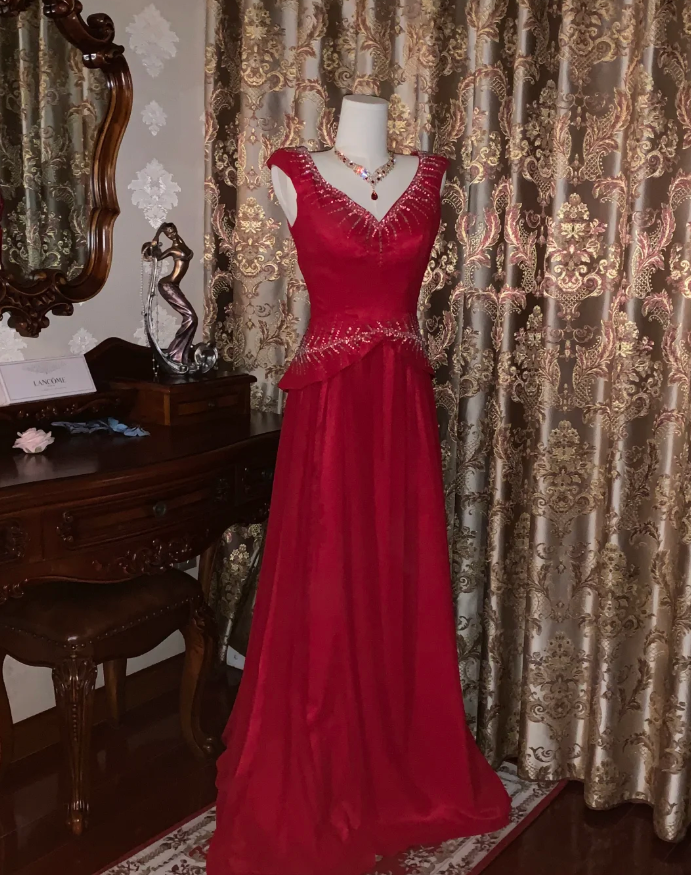 Glitter V Neck Sleeveless Satin Tulle Beaded Mermaid Long Evening Dress Party Gown