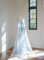 Pretty Strapless Light Blue Sequin Beaded Mermaid Long Birthday Party Dress Evening Gown