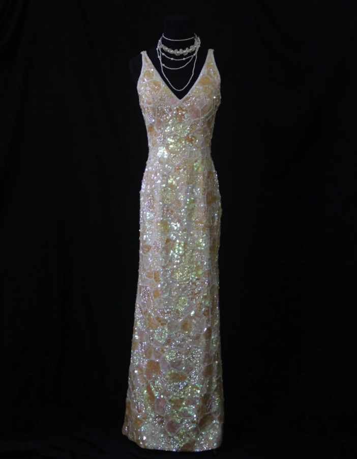 Glitter V Neck Sleeveless Sequin Beaded Sheath Long Evening Gown Formal Birthday Prom Dress