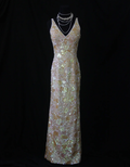 Glitter V Neck Sleeveless Sequin Beaded Sheath Long Evening Gown Formal Birthday Prom Dress