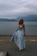 Beautiful Spaghetti Straps Light Blue Satin Applique A Line Long Prom Gown Party Dress SP260