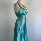 Blue V Neck Satin Sequin Formal Prom Dress Backless Evening Dress Y8548