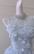 Classy Blue Sleeveless Sequin Feathers Mini Birthday Outfits Sheath Homecoming Dress Y8980