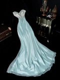 Pretty Strapless Tiffany Blue Sequin Beaded Satin Mermaid Long Wedding Guest Dress Party Dress SP1421