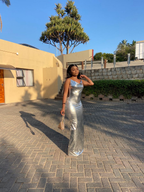 Classy Silver Sleeveless Mermaid Prom Dress,Fashion Silver Formal Gown cc676