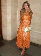 Chic Orange Long A Line Prom Dress Spaghetti Straps Evening Party Gown cc1443