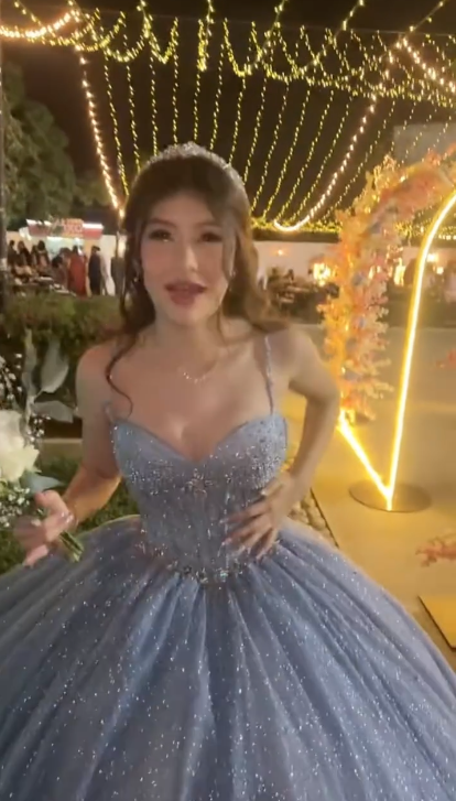 Glitter Spaghetti Straps Blue Tulle Sequin Beaded Ball Gown Formal Birthday Quinceanera Dress