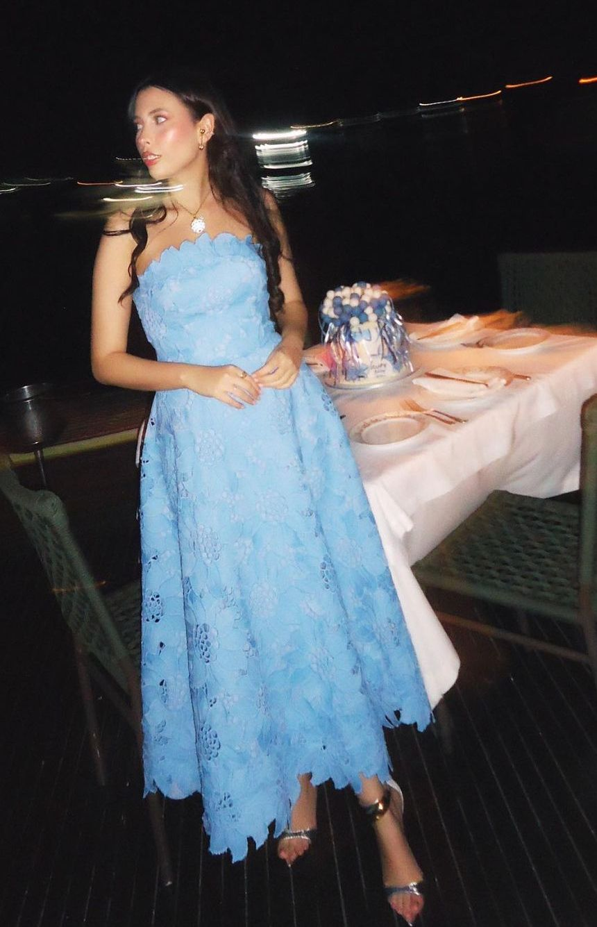 Pretty Blue Strapless Lace A Line Long Party Dress Birthday Prom Dress SP1424