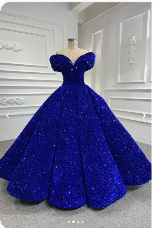 Royal blue sequin prom ball gown sweet 16 dress off the shoulder princess Quince dress  c2767