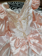 Cute Pink Ball Gown Satin Beaded Long Party Dress Prom Gown With Bow