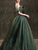 Simple green tulle long prom dress, green tulle evening dress Y1554