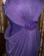 Sparkly Purple Tulle Sequin Beaded Pleated Mermaid Evening Dress Long Birthday Prom Gown