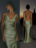 Sexy Green Sleeveless Satin Backless Mermaid Evening Dress Long Party Gown Bridesmaid Dress