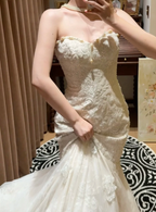Pretty Strapless White Lace Sequin Beaded Mermaid Long Evening Dress Formal Birthday Birthday Prom Dress Party Gown