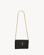 Saint Laurent CLASSIC CASSANDRE CHAIN WALLET IN GRAIN DE POUDRE LEATHER