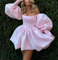 Stylish Off The Shoulder Pink A Line Short Homecoming Dress 21st Birthday Outfits Y9663