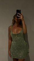 Sparkly Halter Green Sequin Sheath Cocktail Dress Formal Short Homecoming Dress SP115