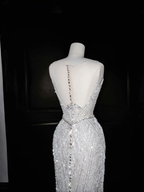 Glitter White Tulle Beaded Mermaid Prom Dress Long Evening Dress Wedding Dress Y8666