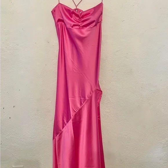 Charming Hot Pink Satin A Line Evening Dress Long Prom Party Gown  cc1822