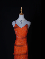 Pretty Orange Spaghetti Straps Chiffon Beaded Ruffle Mermaid Long Prom Dress Evening Gown
