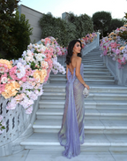 Classy Halter Purple Tulle Pleated Mermaid Long Party Dress Formal Wedding Guest Dress SP1160