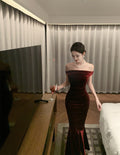 Off-shoulder sleeveless dress velvet banquet temperament fishtail dress skirt R1448