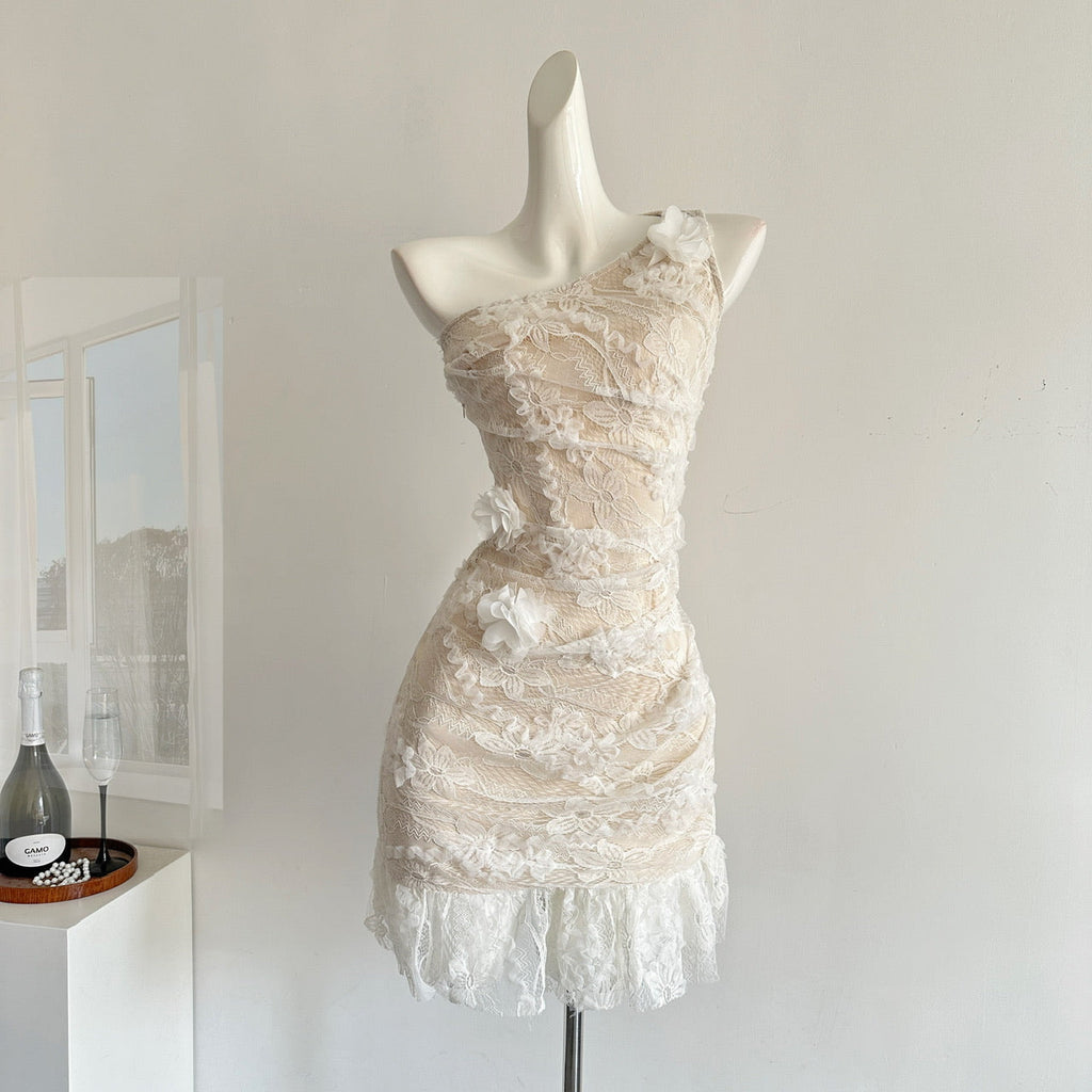 Exclusive handmade three-dimensional flower waist slimming hip dress R2045